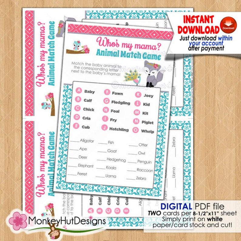 Baby Shower Game Games Baby Animal Match Name Matching Babies Etsy Baby Shower Game Games Baby Animal Match Name Matching Babies Etsy