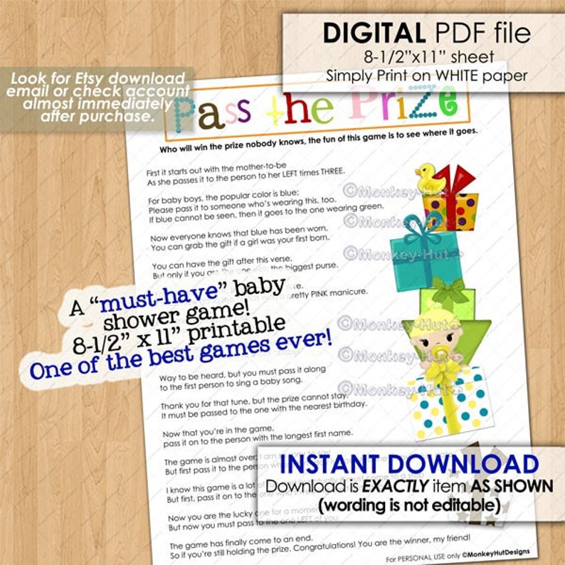 Pass the Prize Baby Shower Game a Musthave and so Much Fun / Neutral Boys Girls Games Pass the