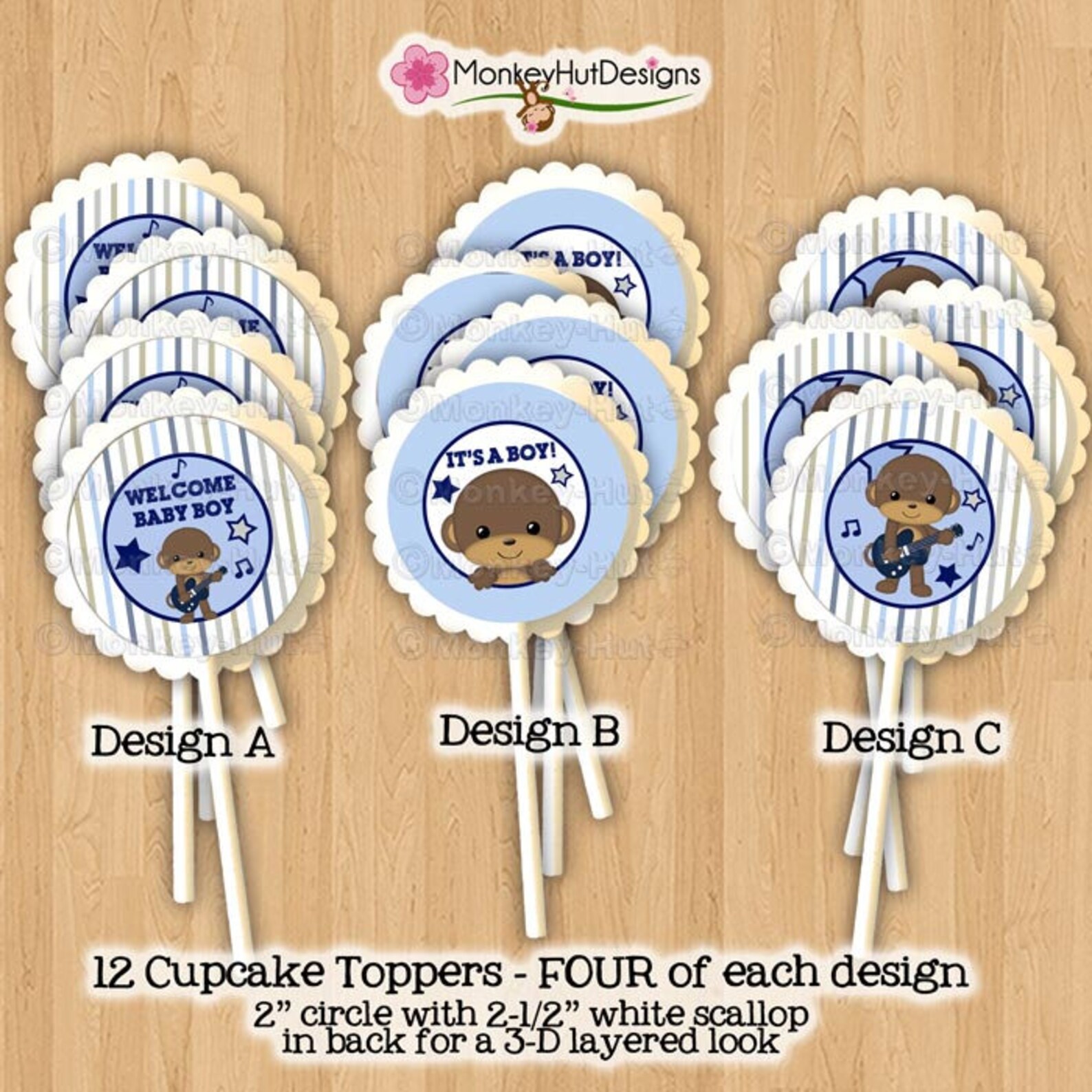 Rockstar rock star monkey baby shower cupcake toppers circles | Etsy