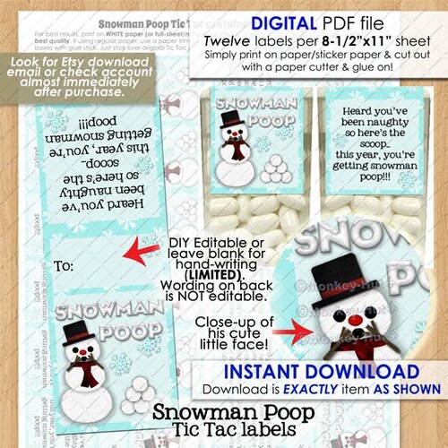 Tic Tac Snowman Noses Printable Party Favors DIY Christmas - Etsy