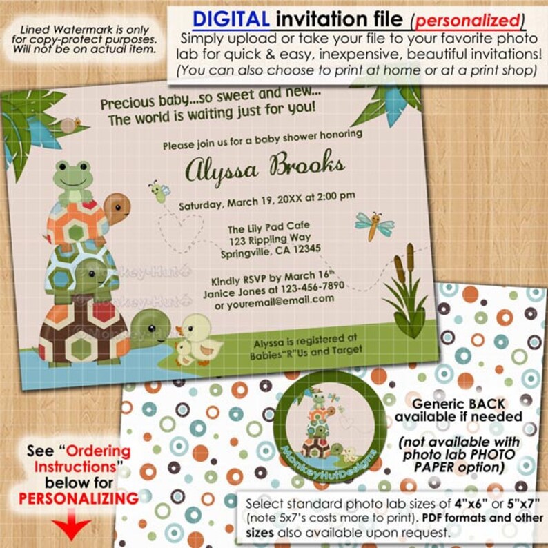 Laguna Turtle Baby Shower Invitations Boy Girl Neutral Turtles Etsy