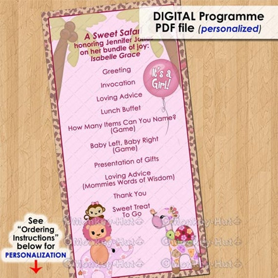 Sweet Safari Party Event Programme Program Girls Baby Shower Etsy