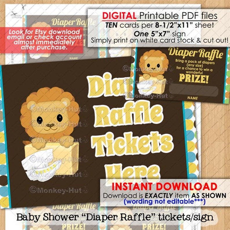 king of the jungle lion boy diaper raffle tickets baby