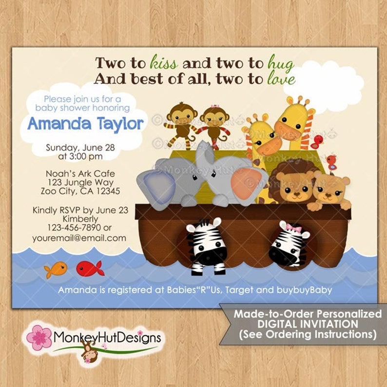 TWINS Noah's Ark Baby Shower Invitations S.s Ss Noahs Ark Theme Gender ...