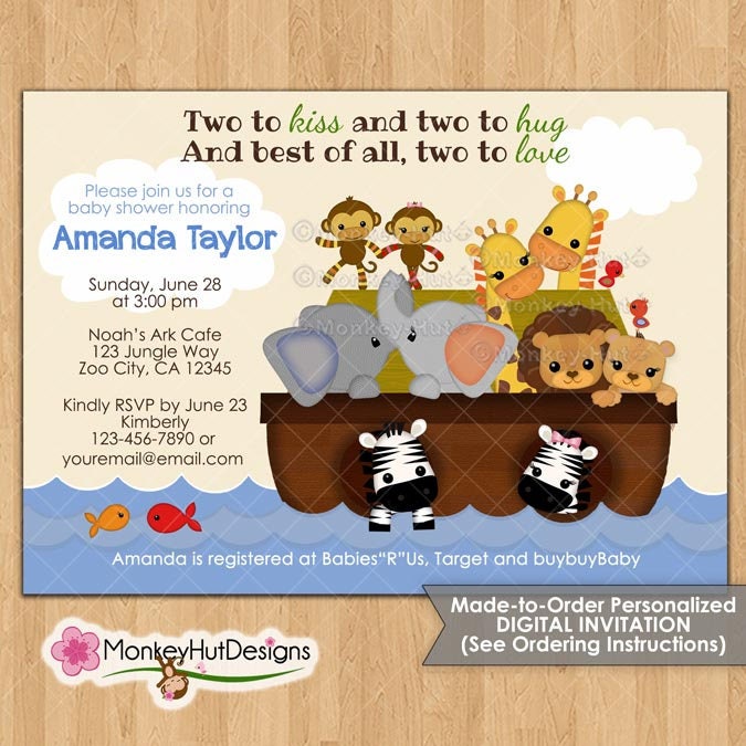 TWINS Noah's Ark Baby Shower Invitations S.s Ss Noahs Ark Theme Gender ...