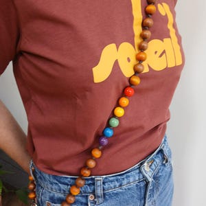 Rainbow Wooden Bead Phone Strap: Handmade Crossbody Lanyard