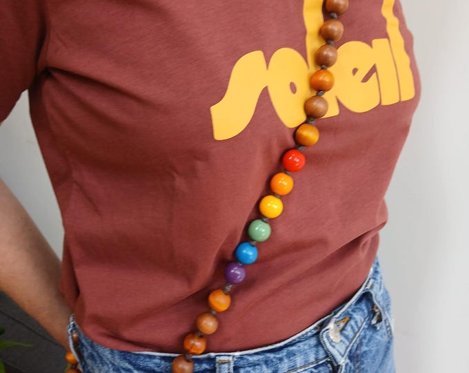 Rainbow Wooden Bead Phone Strap: Handmade Crossbody Lanyard