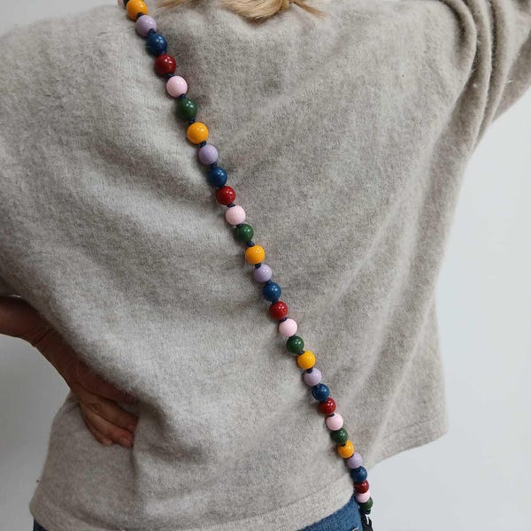 Multicolour Beaded Phone Strap | Handmade Wooden Bead Phone Strap | Crossbody Phone Strap | 16m Beads | hello dolly