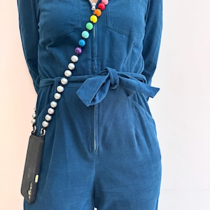 Handmade Colorful Silver Wooden Bead Phone Strap: 120cm Crossbody Lanyard