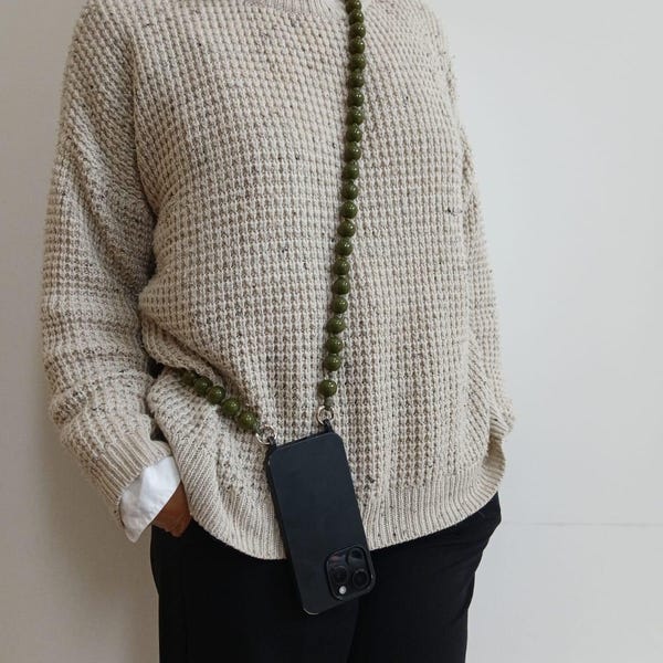 Green Wooden Beaded Phone Strap |  Handmade Crossbody Phone Lanyard | 16mm Beads | hello olive
