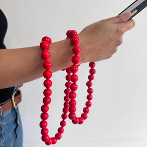 Red Wooden Beaded Phone Strap: Handmade Crossbody Lanyard