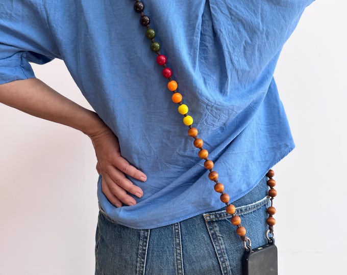 Boho Wooden Beaded Phone Strap: Handmade Crossbody Lanyard