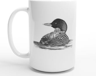Hand-Drawn Loon Coffee Mug | Ceramic 15oz | Gift for Nature Lovers
