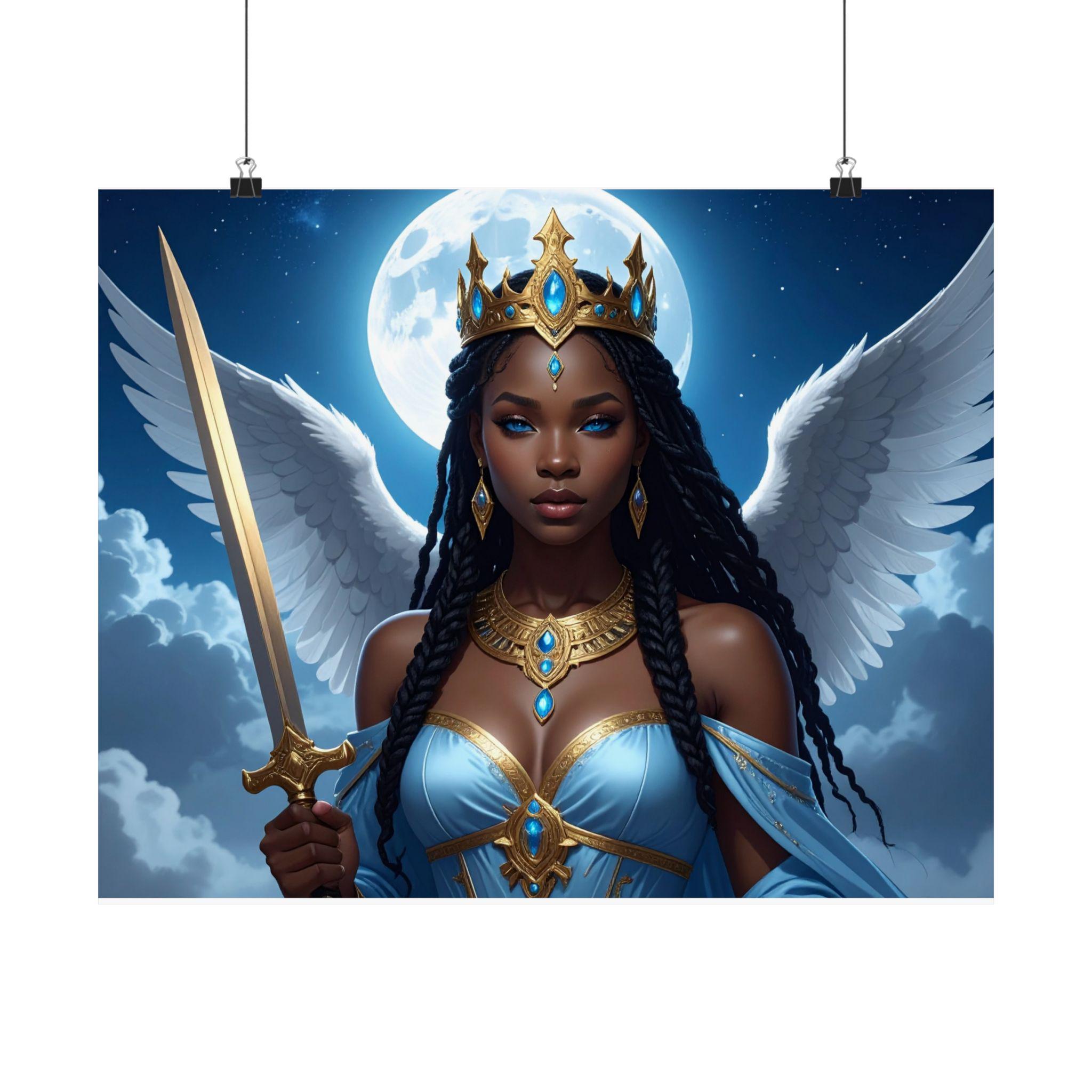 African-american Archangel Haniel Satin Poster: Ethnic Angel Wall