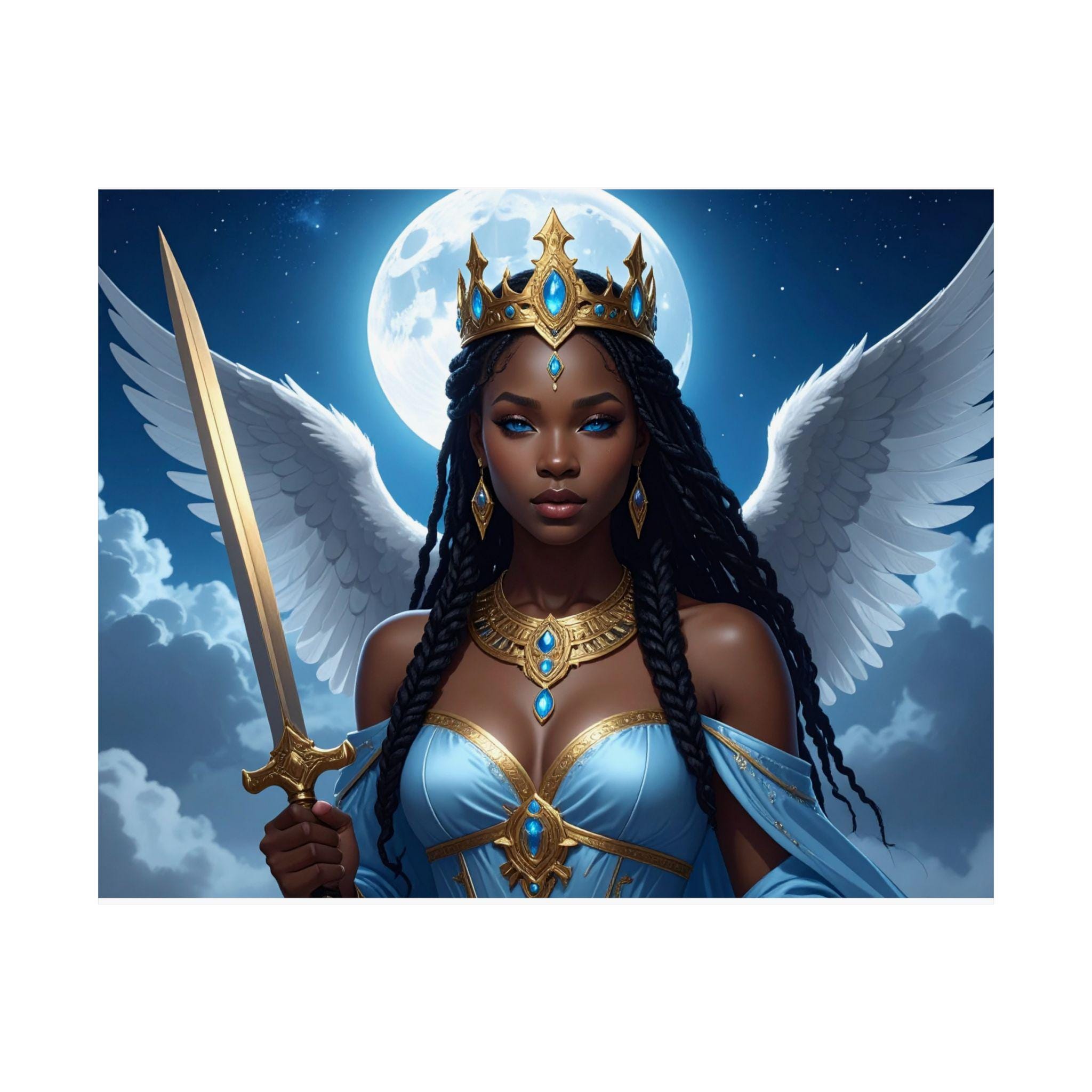 African-american Archangel Haniel Satin Poster: Ethnic Angel Wall