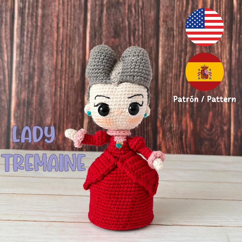 Crochet doll pattern, Lady Tremaine, villain, amigurumi, PDF in Spanish and English. image 1