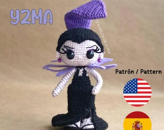 Crochet doll pattern, Yzma, villain, amigurumi, PDF in Spanish and English.