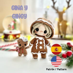 GINA och GINGY mönster, amigurumi, ingefära, jul, virkning, PDF på spanska och engelska.