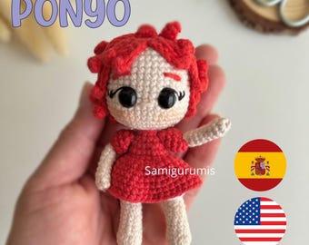 Magical Little Mermaid pattern, amigurumi, cliffside, orange dress, anime, PDF in Spanish and English.