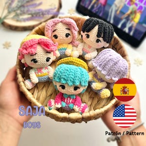 SAJA BOYS kpop amigurumi, crochet, demon hunters, Jinu, Baby, Abby, Romance, Mistery PDF pattern in Spanish and English.