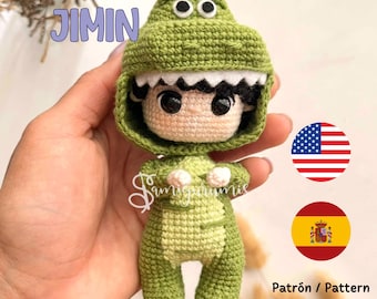Crochet Doll Pattern, JIMIN, Amigurumi, Dinosaur Costume, Bts, K