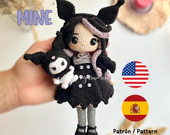 Häkelpuppenmuster, MEINE, Kuro, Amigurumi, Kostüm, PDF in Spanisch und Englisch.