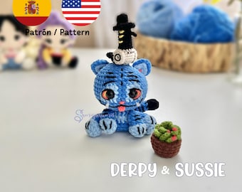 Blauer Tiger und Vogel Muster Kpop Amigurumi, Häkeln, Derpy, Sussie, Demon Hunters PDF in Spanisch und Englisch.