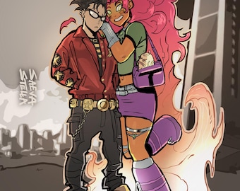 STARFIRE & ROBIN Titan Couple Valentines Day Poster