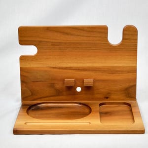 Wooden Docking Station – Phone Stand, Watch Holder & Catchall Tray – Nightstand Organizer for Men