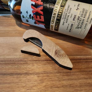 Personalized White Oak Wax Cutter – Laser Cut Bourbon Bottle Opener | Charred Edge Whiskey Tool