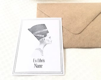 Ex Libris Nofretete Queen of Egypt, Set of 50 Custom Bookplate Stickers, Literary Gifts for Readers