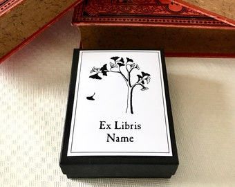 Ex Libris Sticker Ginkgotree, 15 Custom Bookplates, Bookworm Gifts