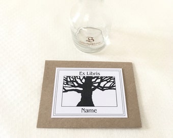 Bookplate Stickers Ancient Tree Set of 25 Personalized Ex Libris, Bookish Gifts for Writers