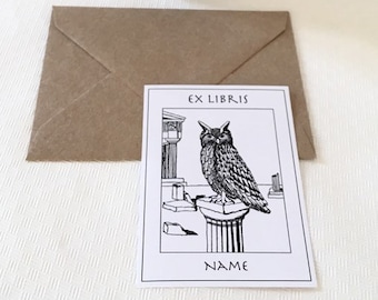 Ex Libris Greek Owl 50 Personalized Owl Bookplate Stickers, Bookish Gifts for Readers