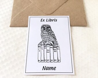 Ex libris steenuil, 50 aangepaste Bookplates, bibliothecaris geschenken, aangepaste naam stickers