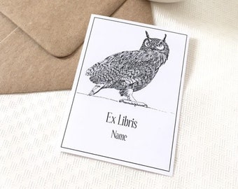 Ex Libris Owl 50 Personalized Bookplates, Beautiful Librarian Gifts