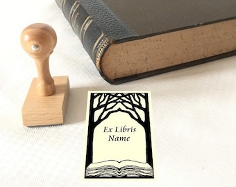 Ex Libris Stamp Book Trees, Regalos personalizados de bibliotecario, Regalos de bookworm