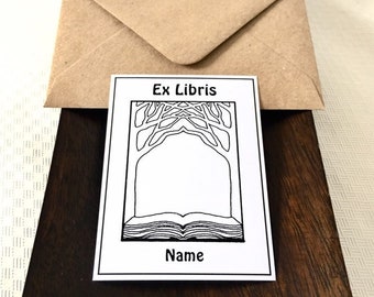 Custom Book Stickers, 25 Ex Libris Book Tree Literary Gifts for Writers, English Teacher Gift