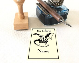 Ex-libris postzegel Dragon, aangepaste bibliotheek stempel, literaire geschenken voor lezers