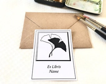 Ex Libris Ginkgo Leaves, Set of 25 Custom Bookplates, Literary Gifts for Readers