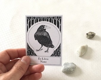 Ex Libris Raven, Literary Gifts for Writers, 25 Beautiful Custom Bookplates