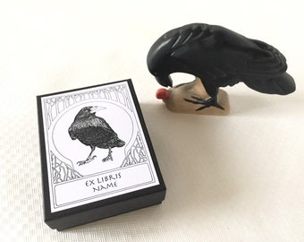 Ex Libris Sticker Raven Set of 15 Personalized Bookplates, Bookish Gifts for Writers