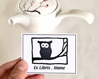 Ex Libris Búho en la Rama 50 Exlibris De búho personalizado, regalos de Bookish para bibliotecarios