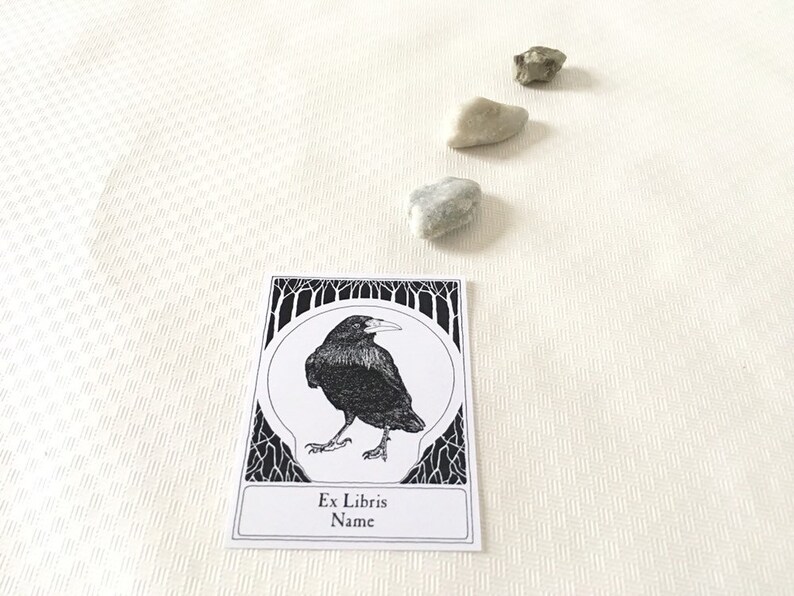 Ex Libris Raven, Literary Gifts for Writers, 25 Beautiful Custom Bookplates image 3