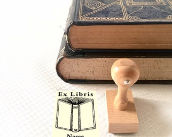 Ex Libris Stamp Open Book, Literary Gifts for Librarians, Book Stamp