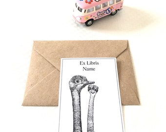 Ex Libris Ostrichs, Set of 50 Personalized Bookplate Stickers, Bookish Gifts, Bookworm Gifts