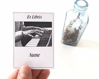 Ex Libris Piano Concierto Black Music Teacher Gift, Set de 50 Regalos Literarios Personalizados, Ex Libris Pegatina