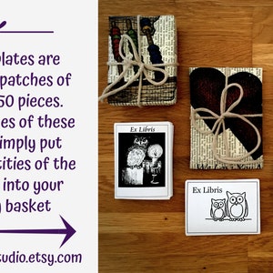 Pu&ograve; includere: Un set di ex libris con gufi, cuori e il testo "Ex Libris". Gli ex libris sono confezionati in carta marrone e legati con spago. Gli ex libris sono disponibili in confezioni da 15, 25 e 50 pezzi.