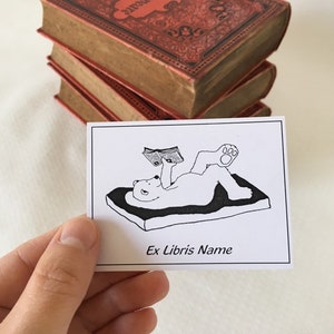 Ex Libris Reading Bear, 25 Custom Bookplates Cadeaux Bookish image 1