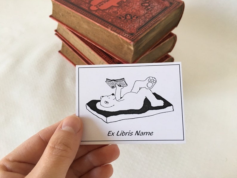 Ex Libris Reading Bear, 25 Custom Bookplates Cadeaux Bookish image 1